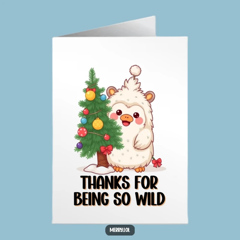 Free Printable Thank You Card: Playful Yeti Hiding, Fun Downloadable Appreciation!