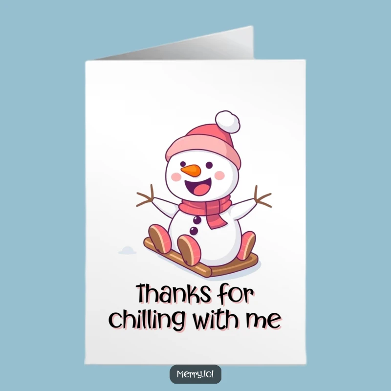 Free Printable Snowman Thank You Card: Funny Sliding Downhill Downloadable Gift