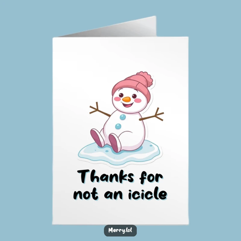 Free Printable Snowman Thank You Card: Slipping Grin, Grateful Downloadable Winter Friend