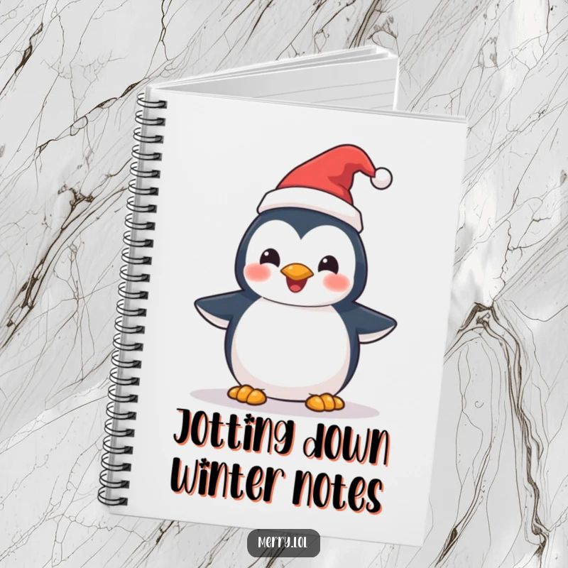 Funny Penguin Santa Hat Notebook: A cute penguin character with a festive Santa hat, perfect for notes and creative ideas. Stationery.