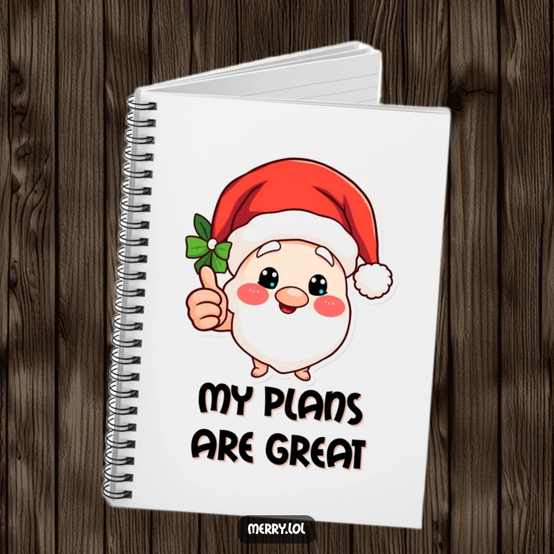 Funny notebook with a Merry Santa hat character giving a jolly thumbs up, great for holiday notes.