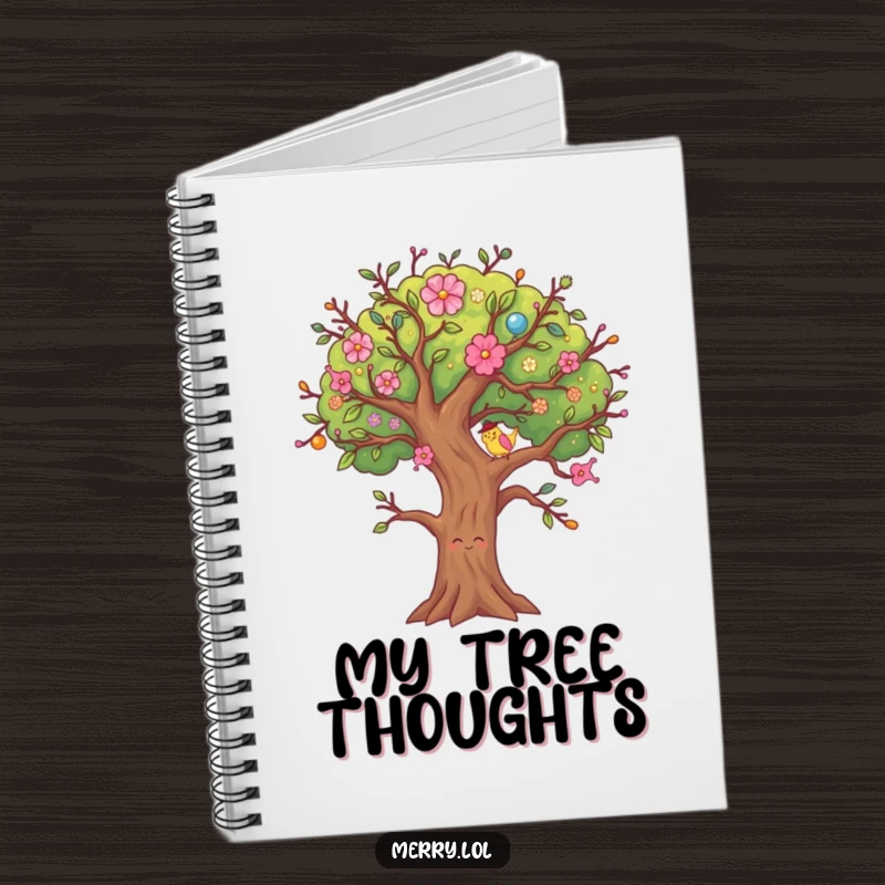 Funny Decorated Tree Notebook, a festive character wiggling its branches, ready for your holiday notes.