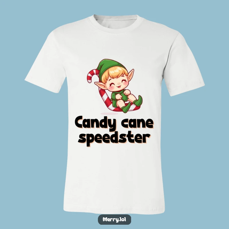 Funny Elf Sliding T-Shirt - Candy Cane Fun Character Tee Gift