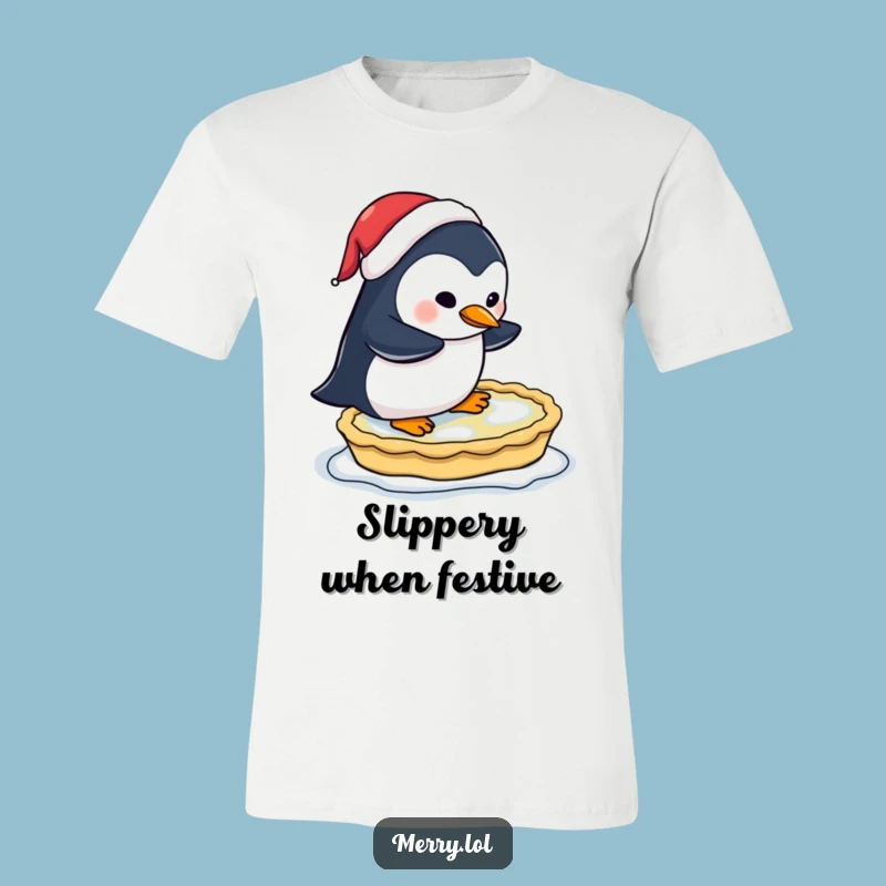 Funny Penguin Pie Skating T-Shirt - Santa Hat Humor Tee