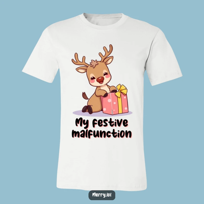 Funny Reindeer Tripping T-Shirt: Sparkly Antlers, Holiday Chaos, Great Funny Gift Tee!