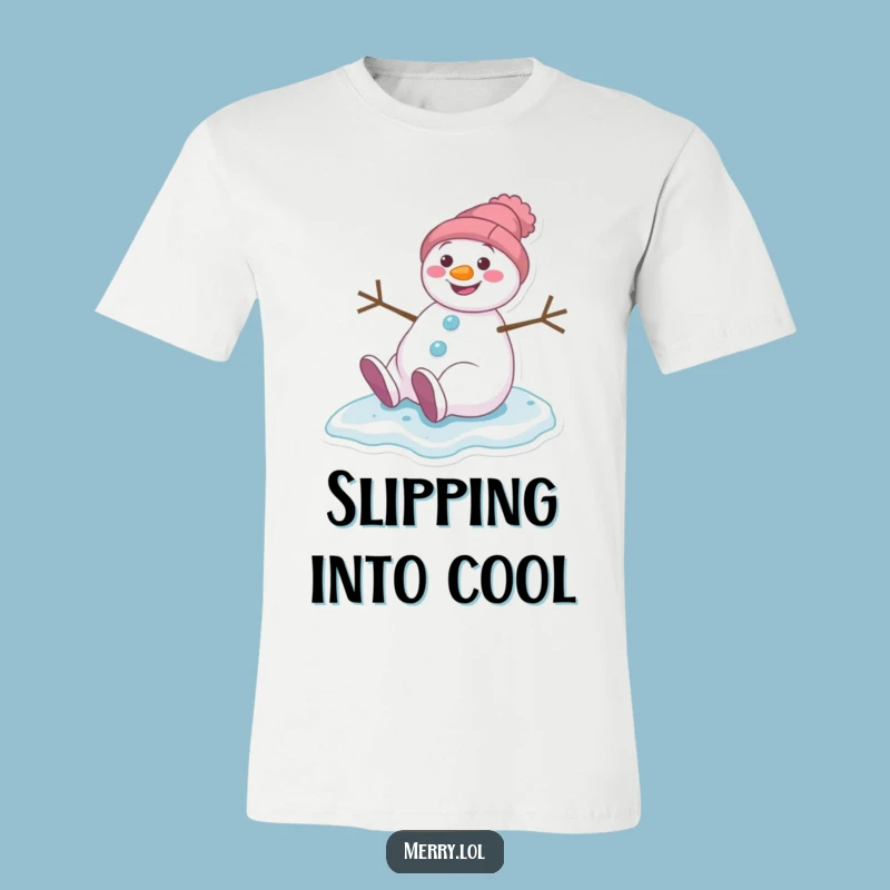 Funny Snowman Slipping T-Shirt - Grinning Winter Character Tee Gift