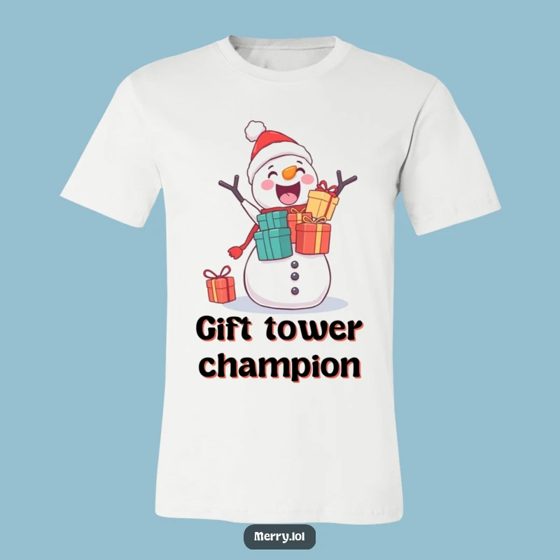 Funny Snowman Gift Stacker T-Shirt: Hilarious Chaotic Christmas Present Tee