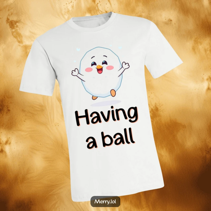 Funny Cheerful Snowball T-Shirt: A happy snowball character bouncing with excitement. Spreading winter cheer and fun. Great gift.