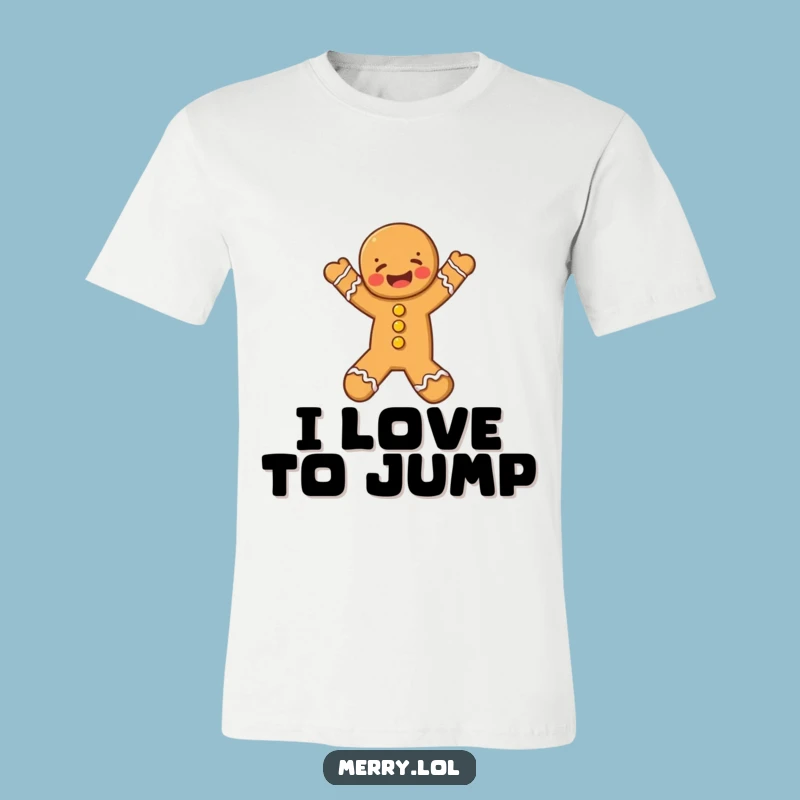 Funny Gingerbread Man T-Shirt, Joyful Leap Character Design, Hilarious Gift