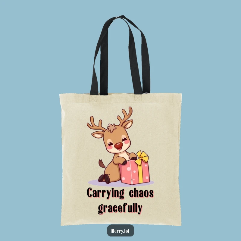 Funny Reindeer Tote Bag: Sparkly Antlers, Holiday Mishap, Carry Your Laughs in Style!