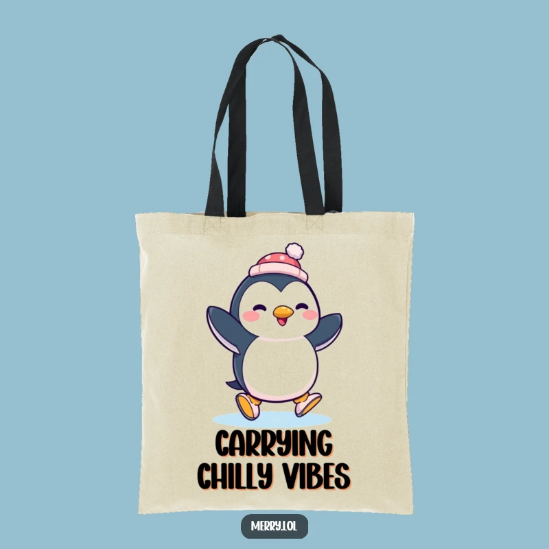 Funny Penguin Ice Skating Tote Bag: Carry Your Laughs in Style Gift