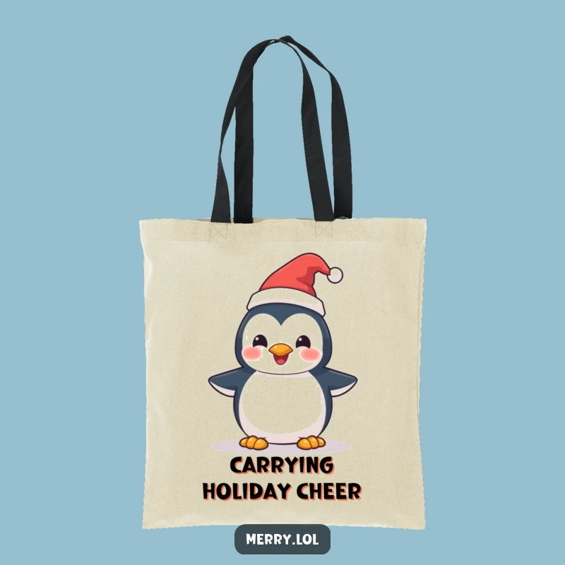 Funny Penguin Santa Hat Tote Bag: Carry Your Holiday Cheer in Style