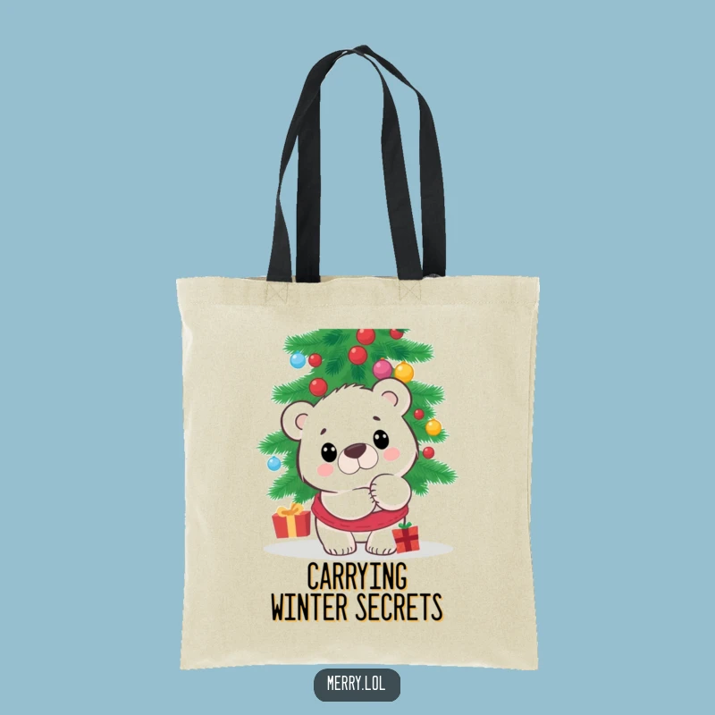 Funny Polar Bear Tote Bag - Surprised Peek Christmas Tree Carry-All