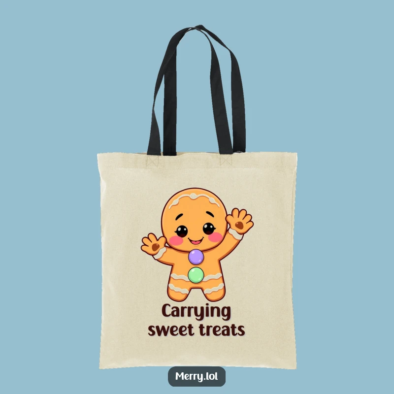 Funny Gingerbread Man Tote Bag: Cheerful Wave, Sweet Style, Carry Your Fun!