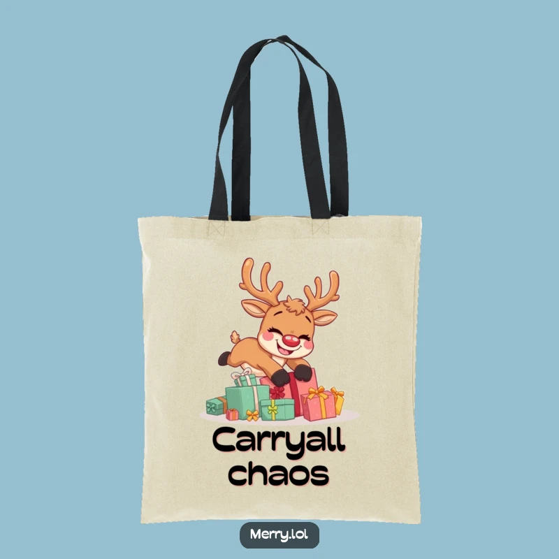Funny Reindeer Tripping Tote Bag: Carry Your Laughs and Holiday Essentials