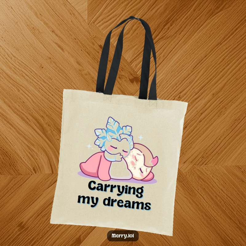 Funny Snowflake Tickle Tote Bag: A mischievous snowflake tickling a sleeping character. Charming and practical for everyday use. Gift idea.