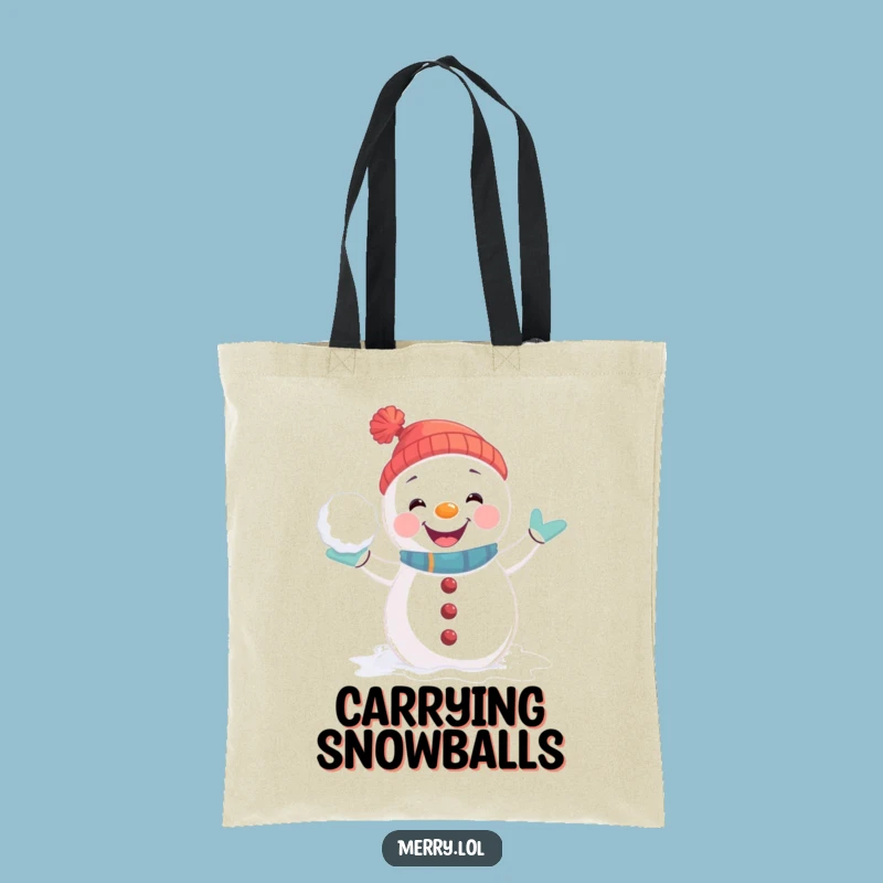 Funny Snowman Tote Bag: Joyful Snowball Fight Pose, Winter Carry-All