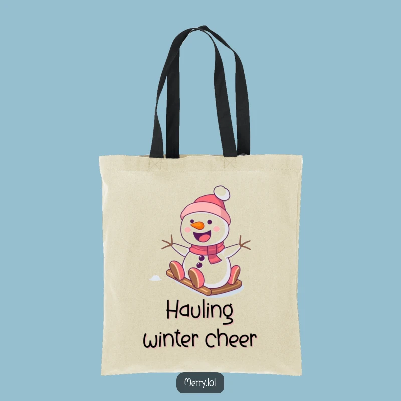 Funny Snowman Tote Bag - Smiling Character for Winter Errands